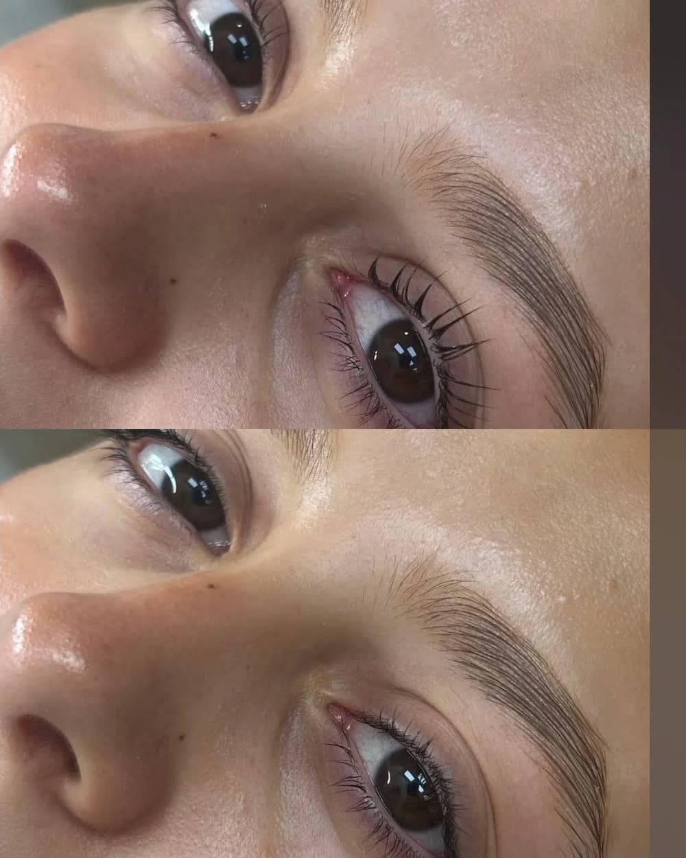 Resultado de un laminado de cejas, antes y después